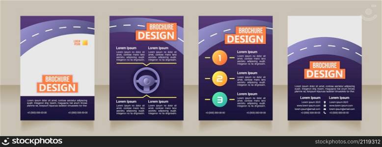 Affordable driving courses blank brochure design. Template set with copy space for text. Premade corporate reports collection. Editable 4 paper pages. Bebas Neue, Ebrima, Roboto Light fonts used. Affordable driving courses blank brochure design
