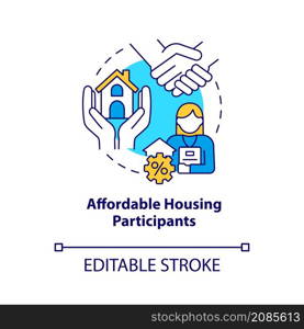 Affordable housing participants concept icon. Property manager customers abstract idea thin line illustration. Isolated outline drawing. Editable stroke. Roboto-Medium, Myriad Pro-Bold fonts used. Affordable housing participants concept icon