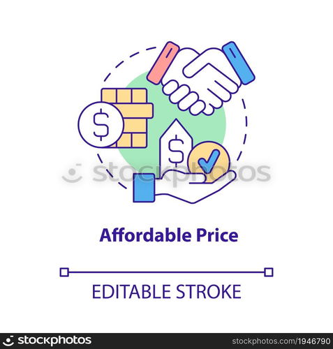 Affordable price concept icon. Driving school benefit abstract idea thin line illustration. Learn to drive vehicle. Automobile riding course. Vector isolated outline color drawing. Editable stroke. Affordable price concept icon