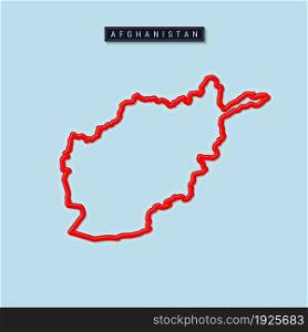 Afghanistan bold outline map. Glossy red border with soft shadow. Country name plate. Vector illustration.. Afghanistan bold outline map. Vector illustration