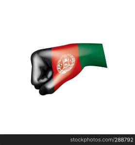 Afghanistan flag and hand on white background. Vector illustration.. Afghanistan flag and hand on white background. Vector illustration