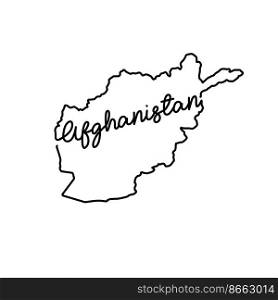 Afghanistan outline map with the handwritten country name. Continuous line drawing of patriotic home sign. A love for a small homeland. T-shirt print idea. Vector illustration.. Afghanistan outline map with the handwritten country name. Continuous line drawing of patriotic home sign