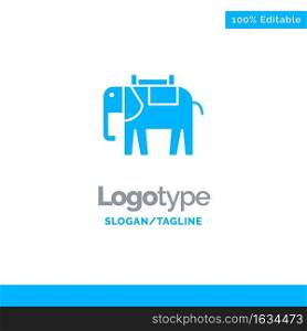 Africa, Animal, Elephant, Indian Blue Solid Logo Template. Place for Tagline