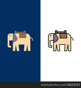 Africa, Animal, Elephant, Indian  Icons. Flat and Line Filled Icon Set Vector Blue Background