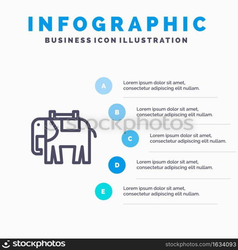 Africa, Animal, Elephant, Indian Line icon with 5 steps presentation infographics Background