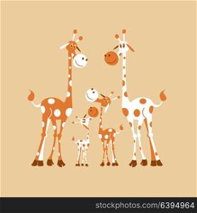 Africa clipart. Family of giraffes. Giraffe mom, dad and baby giraffe. Vector illustration. Isolated on a white background.