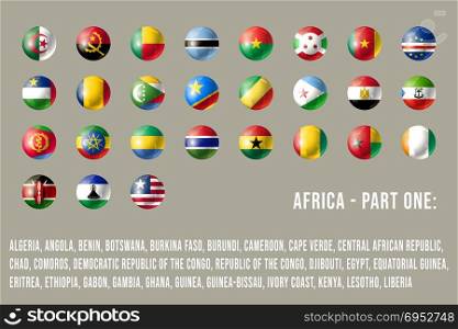 Africa flags - part 1. Glossy round button flag set. Vector illustration.. Africa round flags part 1