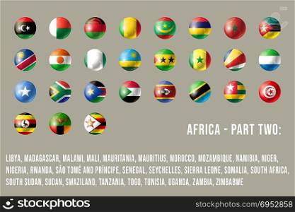 Africa flags - part 2. Glossy round button flag set. Vector illustration.. Africa round flags part 2