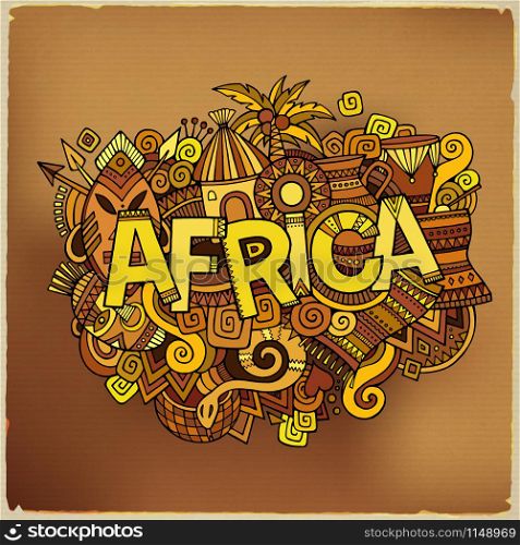 Africa hand lettering and doodles elements background. Vector illustration. Africa hand lettering and doodles elements background