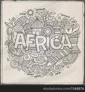 Africa hand lettering and doodles elements background. Vector illustration