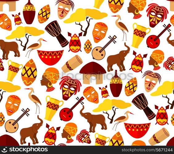 Africa jungle ethnic tribe travel seamless pattern vector illustration