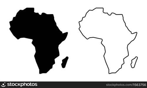 Africa map isolated on a white background. Two Contours of state. Black silhouette country.. Africa map isolated on a white background. Two Contours of state.