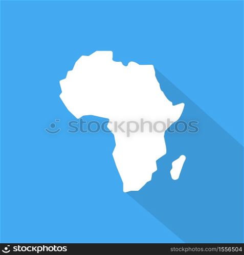 Africa map isolated on blue background. Silhouette of Africa with long shadow.