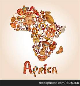 Africa sketch decorative icons in african continent shape travel concept vector illustration