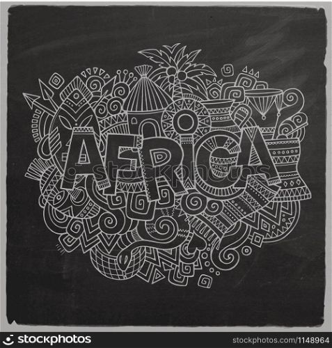 Africa Vector hand lettering and doodles elements chalkboard background