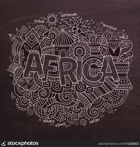 Africa Vector hand lettering and doodles elements chalkboard background
