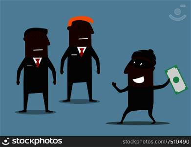 African american bank security guards caught the thief in mask with stolen money, for finance safety or protection themes design. Cartoon style . Bank securities caught the thief with money