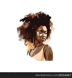 African American beautiful girl oil painting. Vector illustration design.