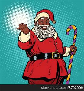 African American black Santa Claus, pop art retro vector illustration. Christmas and New year