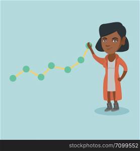 African-american business woman pulling up a business chart. Young business woman lifting a business chart. Vector cartoon illustration. Square layout.. Young business woman pulling up a business chart.