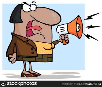 African American Business Woman Yelling Through A Megaphone