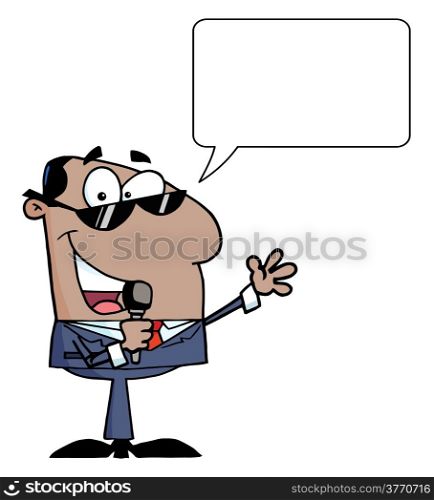African American Businessman Talking Into A Microphone With Speech Bubble