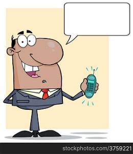 African American Businessman With Phone Ringing And Speech Bubbles