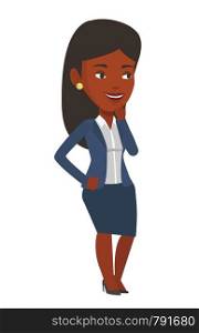 African-american businesswoman thinking about new creative business idea. Young businesswoman having business idea. Business idea concept. Vector flat design illustration isolated on white background.. Smiling businesswoman having business idea.