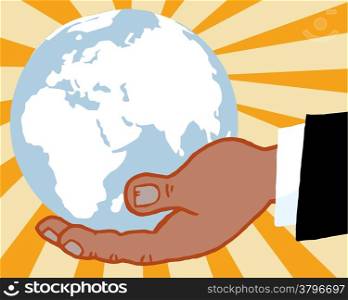 African American Bussines Hand Holding Globe
