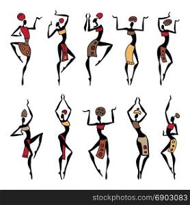 African American dancers. Dancing woman in traditional ethnic style. Vector Illustration.. African Beautiful Women