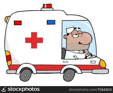 African American Doctor Driving Ambulance