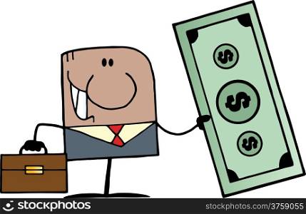 African American Doodle Businessman Holding Dollar