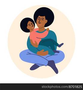 African American father hugs son. Fathers Day concept. Cartoon vector illustration.. African American father hugs son. Fathers Day 