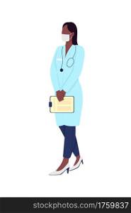 African american female doctor flat color vector faceless character. Nurse in medical facial mask. Essential worker isolated cartoon illustration for web graphic design and animation. African american female doctor flat color vector faceless character