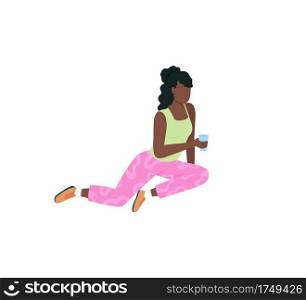 African american girl on picnic flat color vector faceless character. Woman relax and drink. Spring outdoor activity isolated cartoon illustration for web graphic design and animation. African american girl on picnic flat color vector faceless character