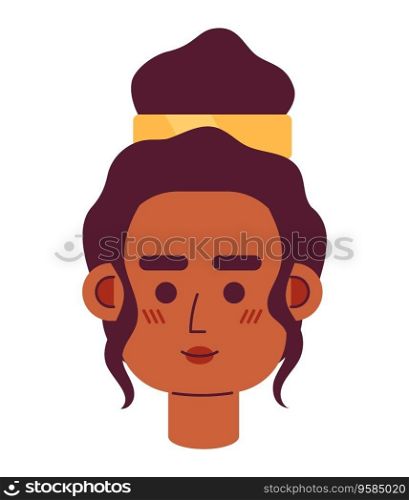 African american girl semi flat vector character head. Trendy bun hairstyle. Editable cartoon avatar icon. Face emotion. Colorful spot illustration for web graphic design, animation. African american girl semi flat vector character head
