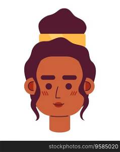 African american girl semi flat vector character head. Trendy bun hairstyle. Editable cartoon avatar icon. Face emotion. Colorful spot illustration for web graphic design, animation. African american girl semi flat vector character head