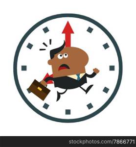 African American Hurried Manager Running In A Clock Modern Flat Design