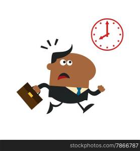 African American Hurried Manager Running Past A Clock Modern Flat Design