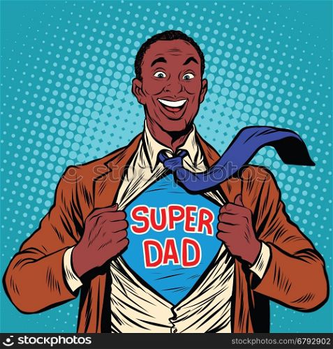 African American joyful super dad, pop art retro vector illustration