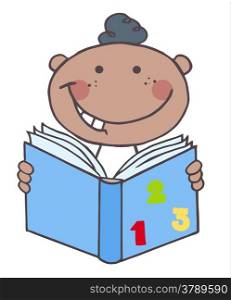 African American Kid Boy Reading A Book