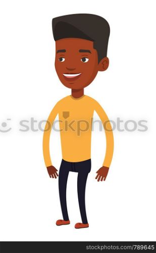 African-american male cheerful school teacher. Young smiling student. Education and learning concept. Vector flat design illustration isolated on white background.. African-american male school teacher.
