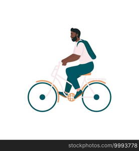 African american man in bicycle flat color vector detailed character. Smiling rider on bike. Spring outdoor activity isolated cartoon illustration for web graphic design and animation. African american man in bicycle flat color vector detailed character