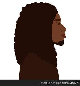 African american man side view portrait with beard and long hair vector art illustration isolated. African american man side view portrait with beard and long hair vector illustration isolated