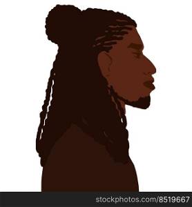 African american man side view portrait with braids in half-up bun vector art illustration isolated. African american man side view portrait with braids in half-up bun vector illustration isolated