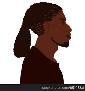 African american man side view portrait with braids in polytail with undercut hairstyle vector art illustration isolated. African american man side view portrait with braids in polytail with undercut hairstyle vector illustration isolated