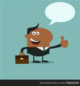 African American Manager Giving Feedback In Modern Flat Design Illustration With Speech Bubble