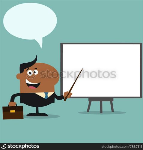 African American Manager Pointing To A White Board.Flat Style
