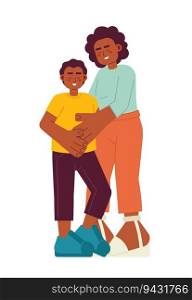African american mom hugging child semi flat color vector characters. Parent bonding with kid. Editable full body people on white. Simple cartoon spot illustration for web graphic design. African american mom hugging child semi flat color vector characters