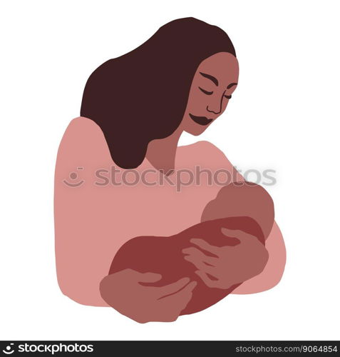 African american mother breastfeeding infant child handdrawn illustration isolated.. African american mother breastfeeding infant child handdrawn illustration